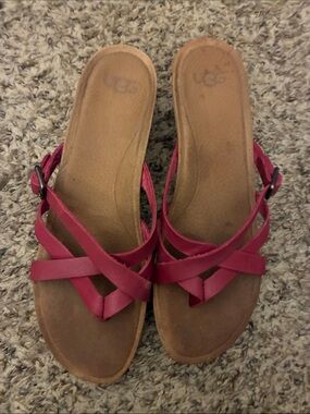 UGG Pink Strappy Slide Sandals with Buckle